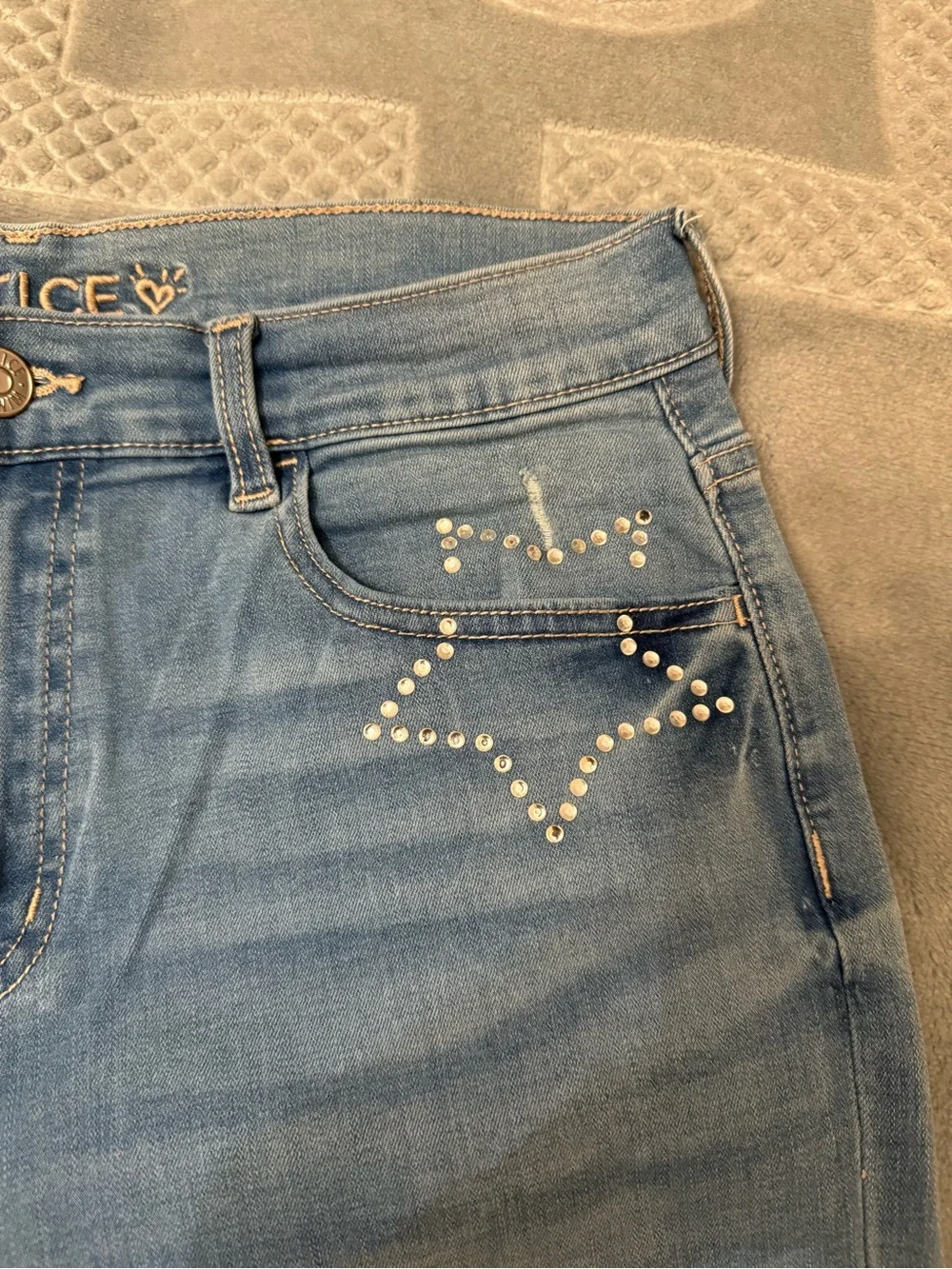 Justice Girls' Light Wash Star-Studded Distressed Jeans